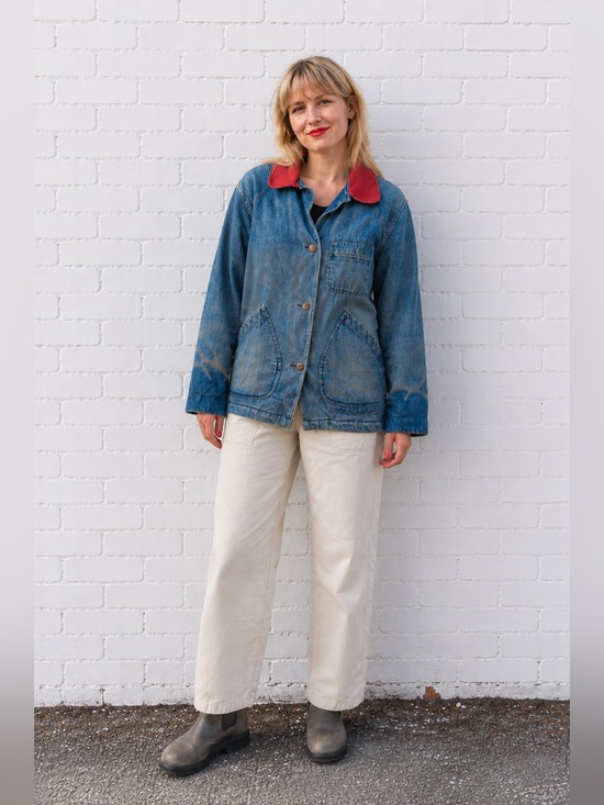 Vintage Jackets & Blazers - Vintage Denim Jean Chore Jacket Utility Coat Womens Large Blue Plaid fall grunge